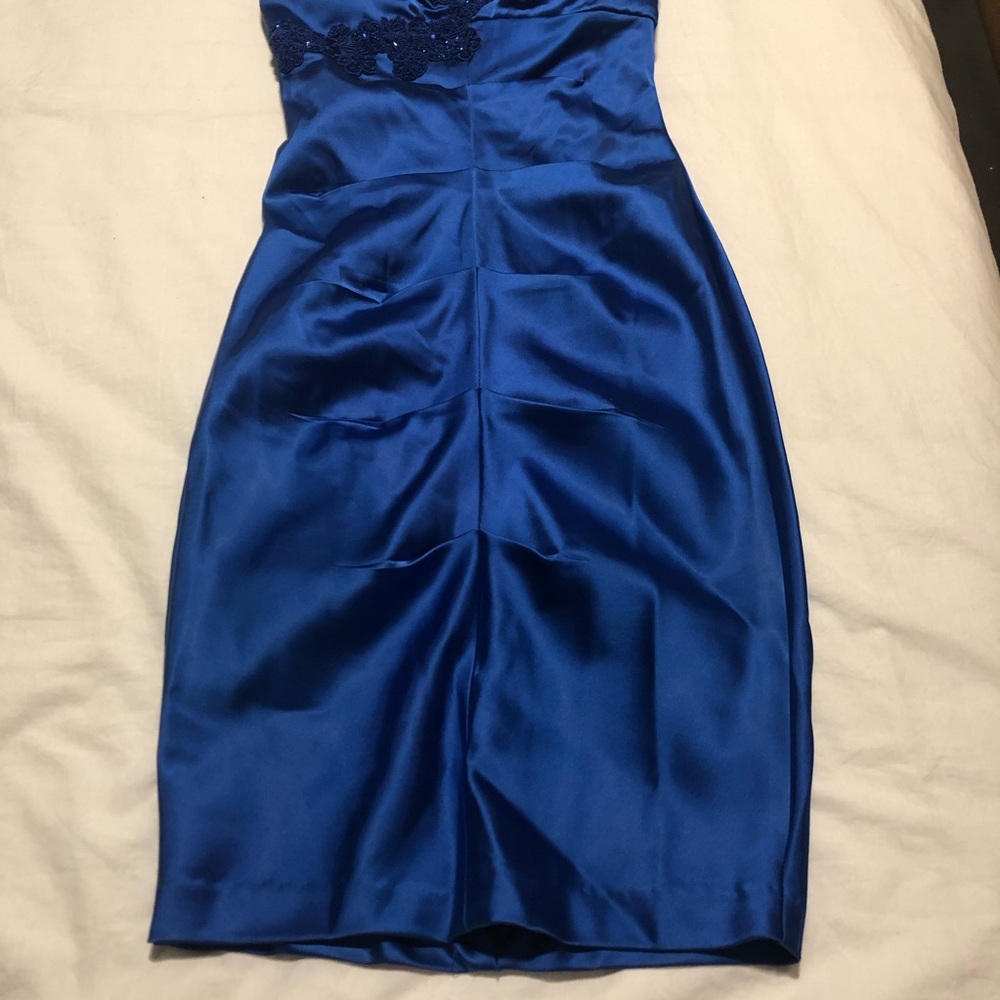 Royal Blue Straps Off Shoulder Satin Sheath Long Party Dress, DP3822